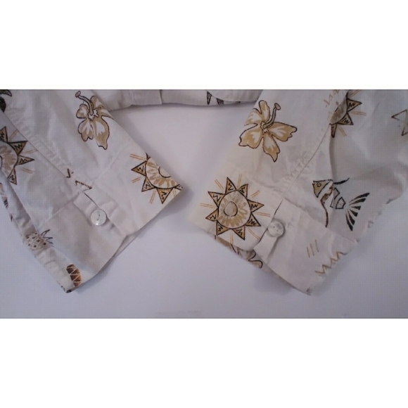 Linen blend button up shirt tropical Aztec shirt - Picture 6 of 8